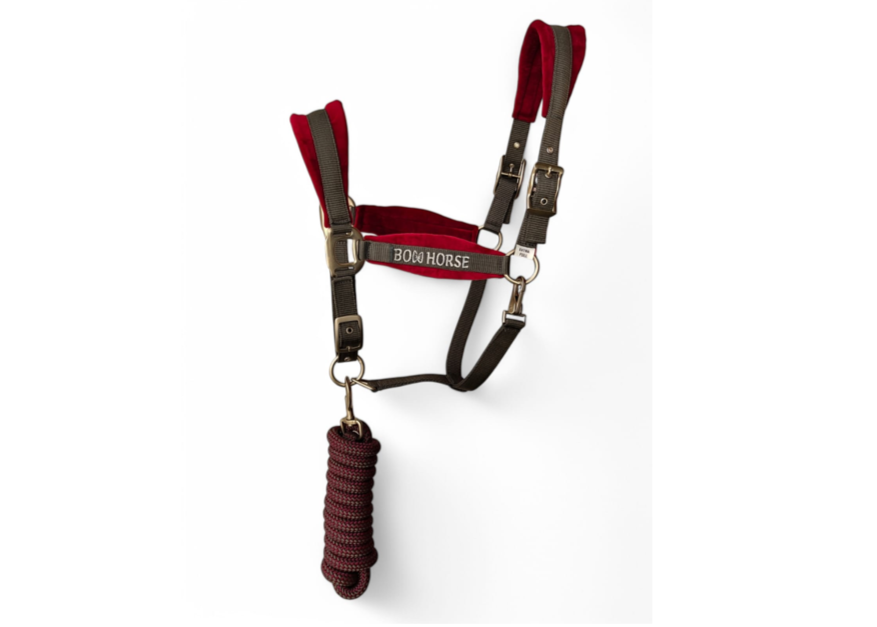 Premium Horse Halter and Lead - Burgundy