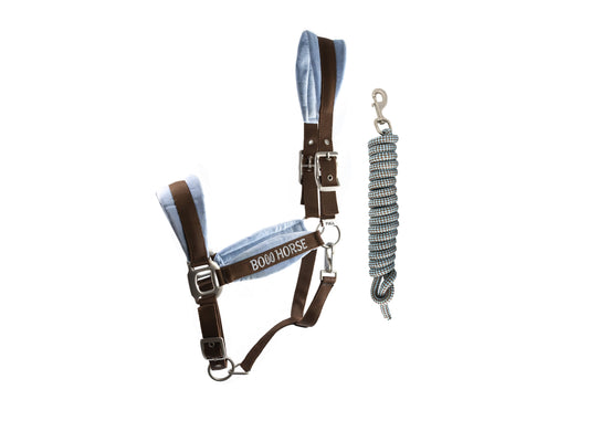 Premium Horse Halter and Lead - Blue/Brown