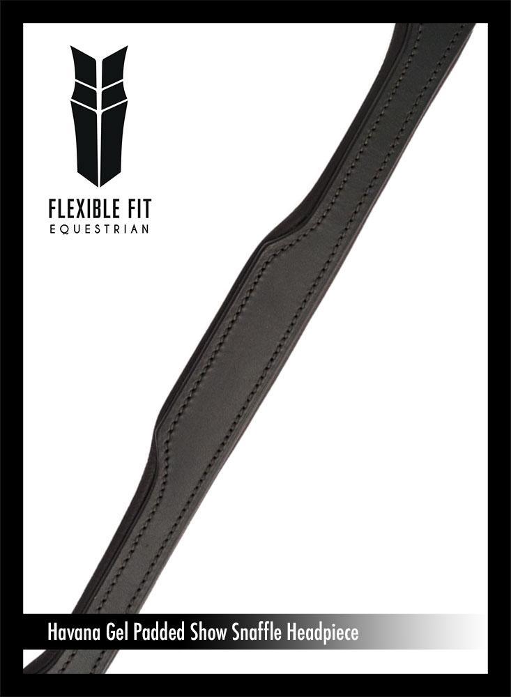 Snaffle Gel Padded Anatomical Headpiece 4/8 Wide Cheek Straps - Havana - Flexible Fit Equestrian Australia