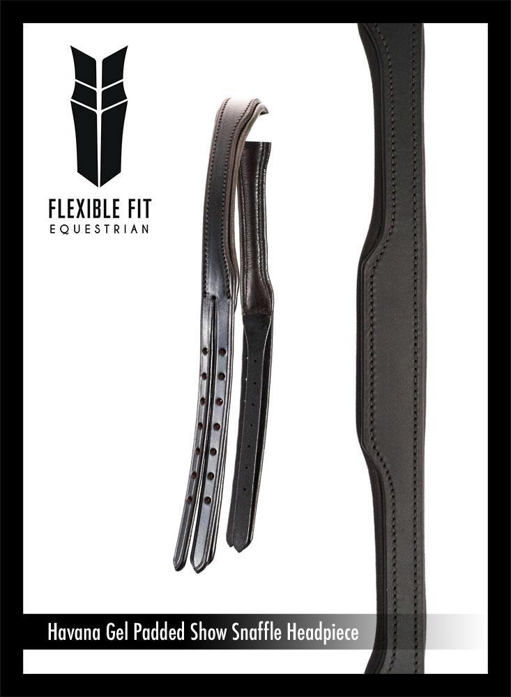 Snaffle Gel Padded Anatomical Headpiece 4/8 Wide Cheek Straps - Havana - Flexible Fit Equestrian Australia