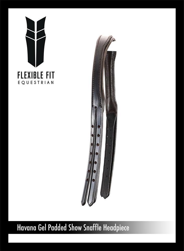 Snaffle Gel Padded Anatomical Headpiece 4/8 Wide Cheek Straps - Havana - Flexible Fit Equestrian Australia