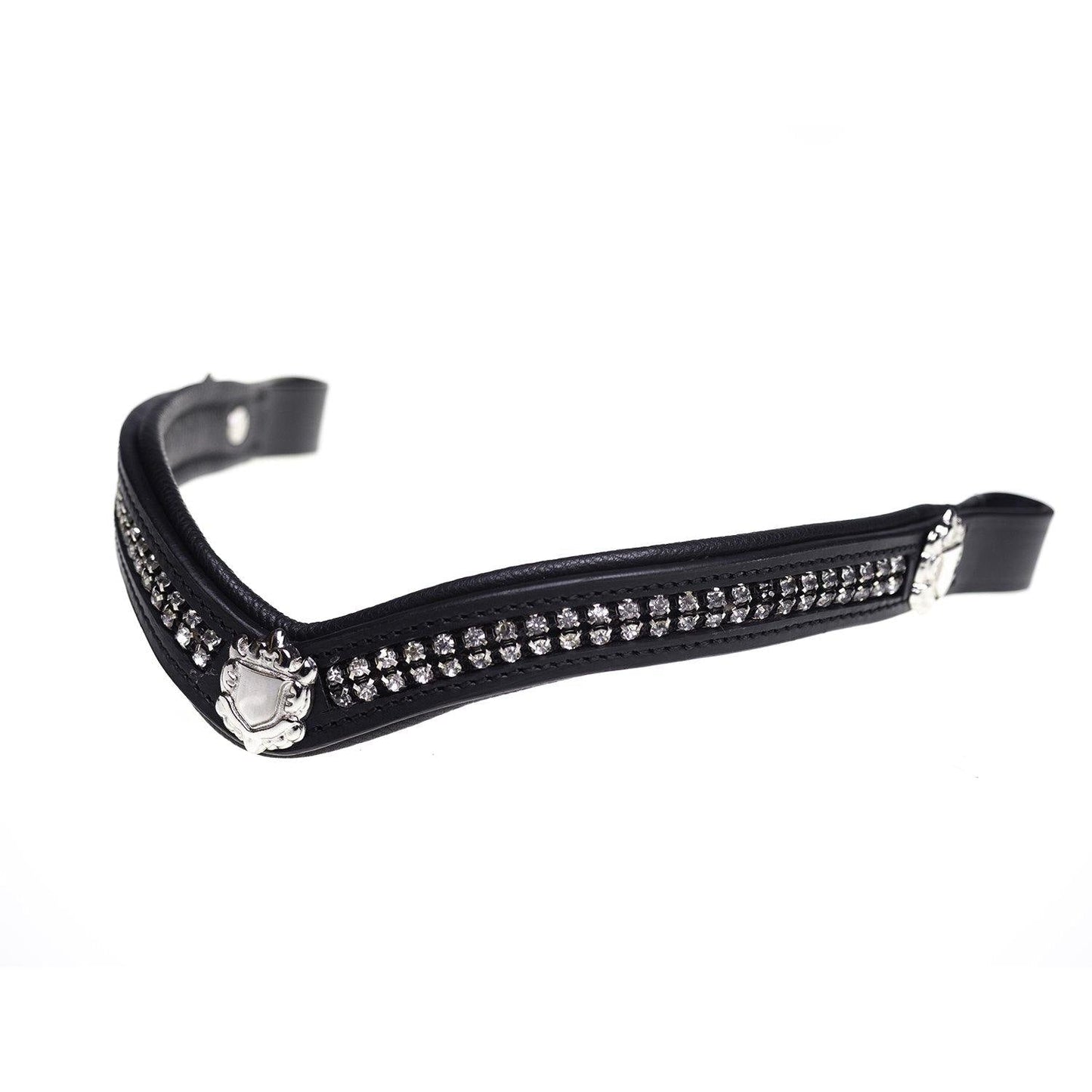 2 ROW CRYSTAL V WITH SHIELDS - BLACK BROWBAND - Flexible Fit Equestrian Australia