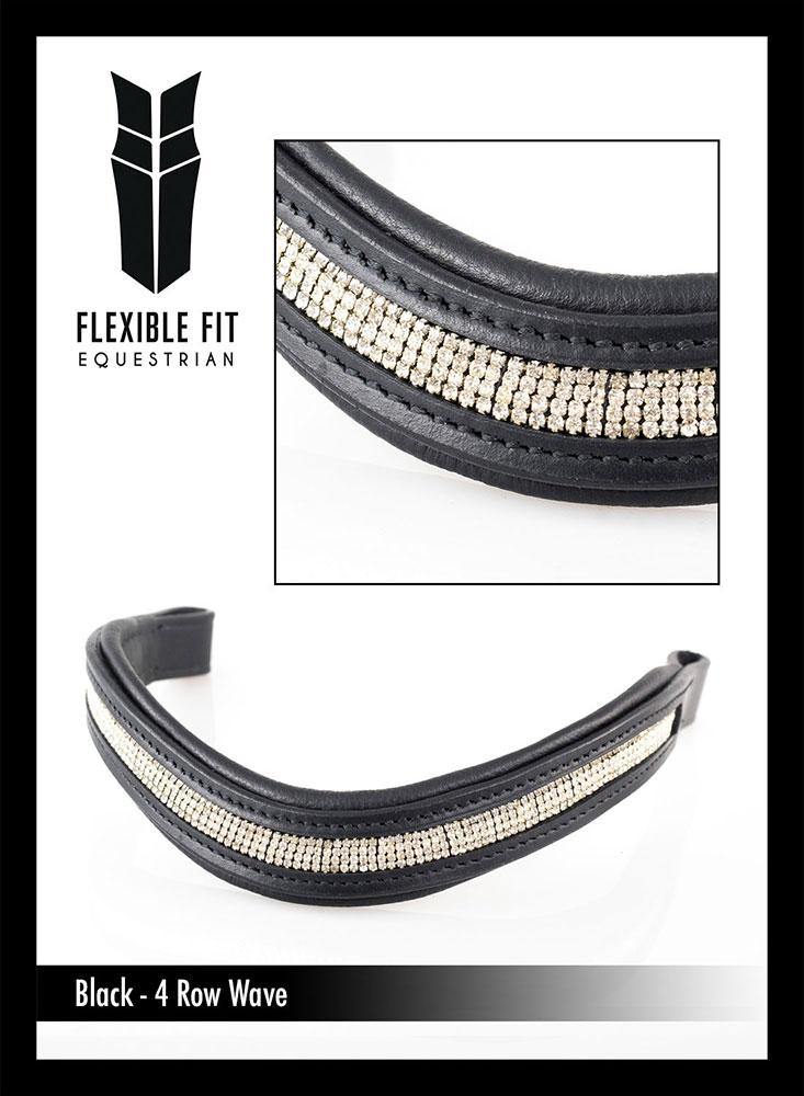 4 ROW WAVE BLACK - BLACK BROWBAND - Flexible Fit Equestrian Australia