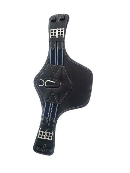 Anatomical Black Short Stud Girth - Blue & White Elastic - Flexible Fit Equestrian Australia