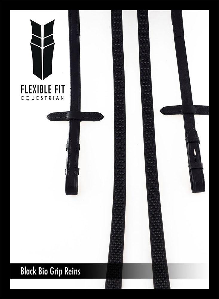 BIO GRIP BLACK REINS - Flexible Fit Equestrian Australia