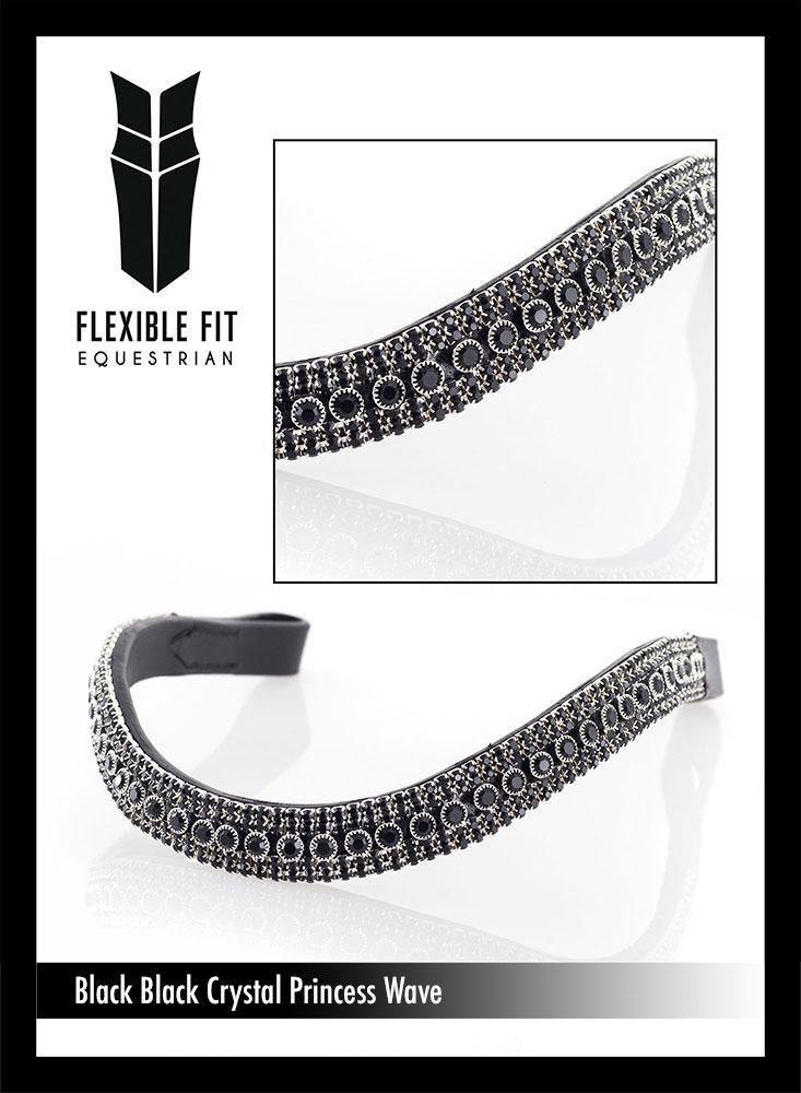 BLACK CRYSTAL PRINCESS WAVE - BLACK BROWBAND - Flexible Fit Equestrian Australia