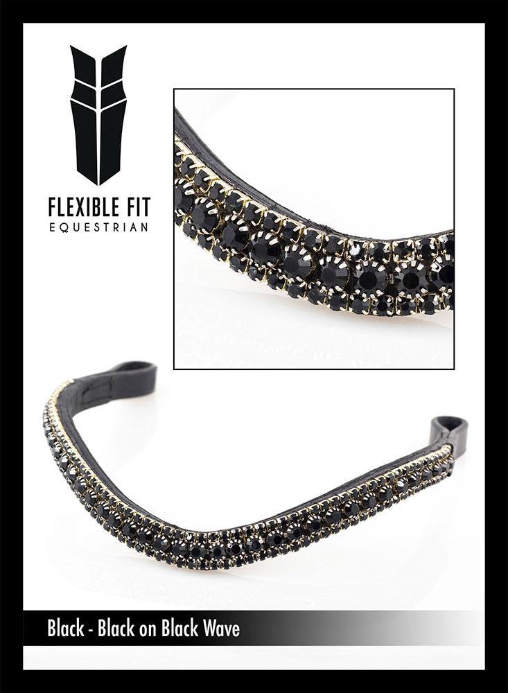 BLACK ON BLACK WAVE - BLACK BROWBAND - Flexible Fit Equestrian Australia