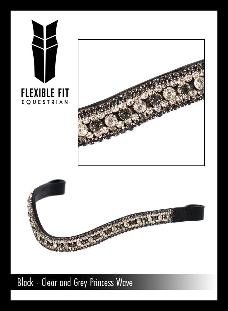 CLEAR AND GREY PRINCESS WAVE - BLACK BROWBAND - Flexible Fit Equestrian Australia