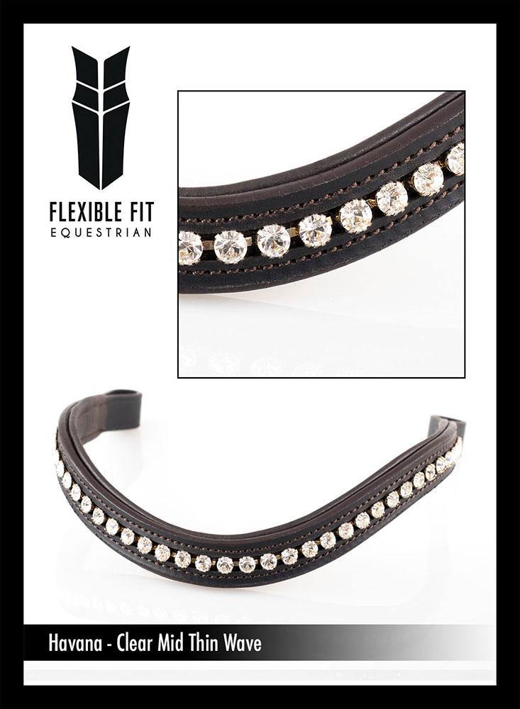 CLEAR CRYSTAL MID THIN WAVE - HAVANA BROWBAND - Flexible Fit Equestrian Australia