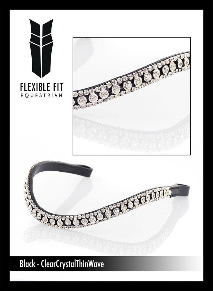 CLEAR THIN CRYSTAL WAVE - BLACK BROWBAND - Flexible Fit Equestrian Australia