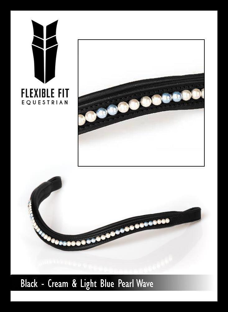 Cream & Light Blue Pearl Wave - Black Browband - Flexible Fit Equestrian Australia