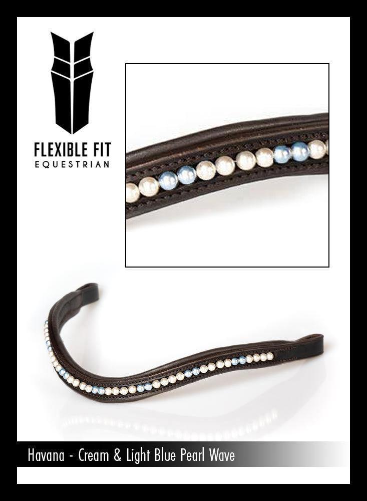 Cream & Light Blue Pearl Wave - Havana Browband - Flexible Fit Equestrian Australia