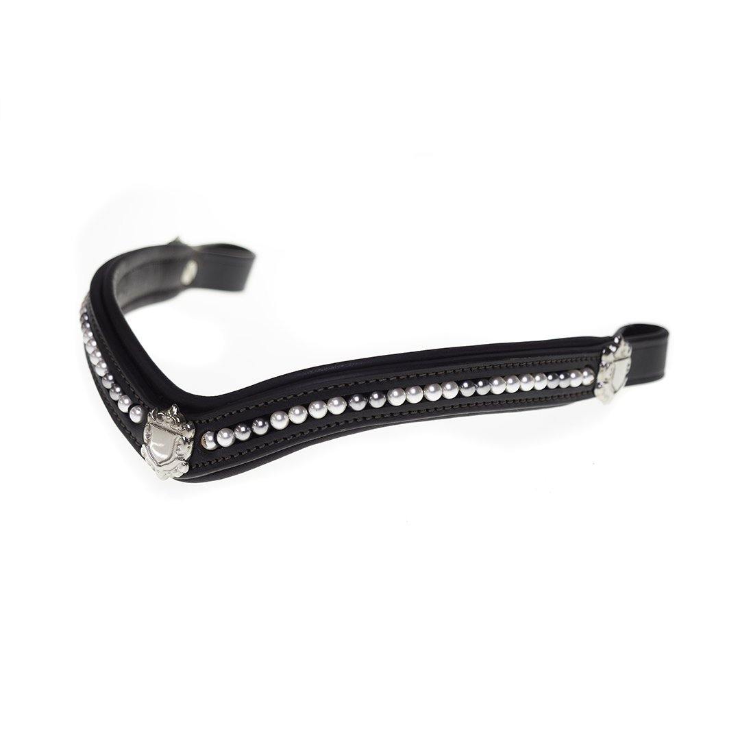 CREAM AND STEEL GREY PEARL V WITH SHIELDS - HAVANA BROWBAND - Flexible Fit Equestrian Australia