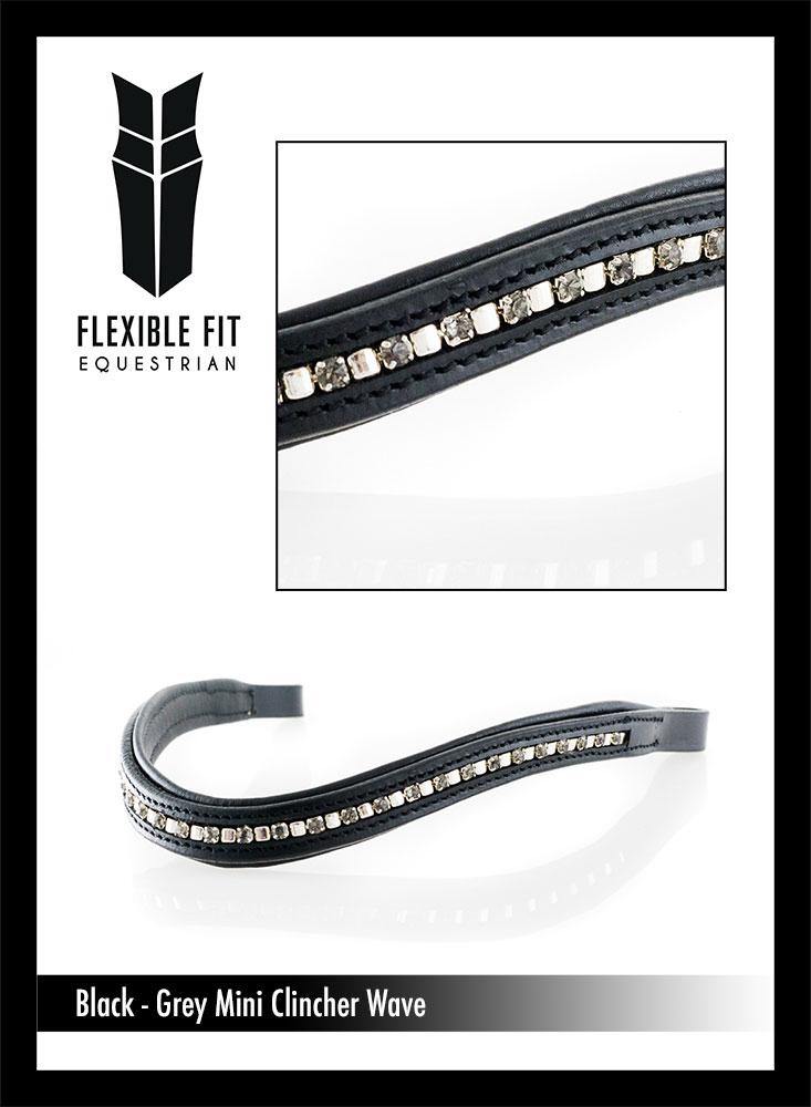 MINI CLINCHER GREY CRYSTAL WAVE - BLACK BROWBAND - Flexible Fit Equestrian Australia