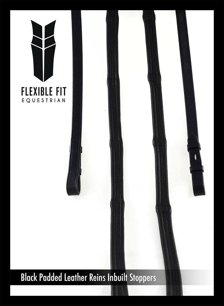 PADDED LEATHER 5/8 BILLETS BLACK REINS - Flexible Fit Equestrian Australia