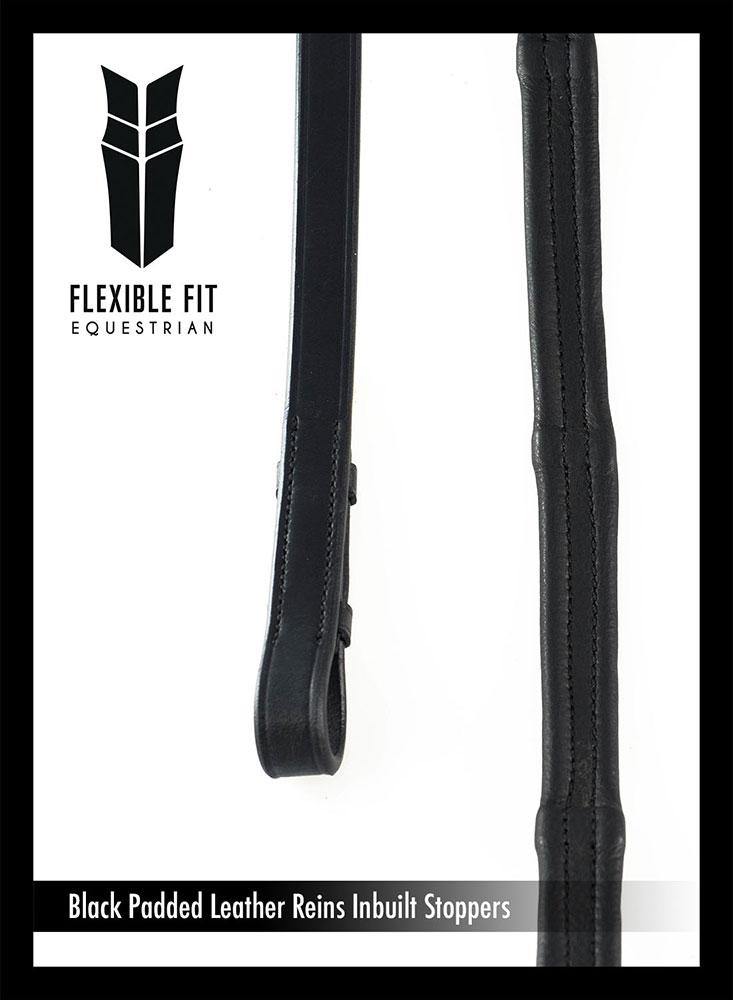 PADDED LEATHER 5/8 BILLETS BLACK REINS - Flexible Fit Equestrian Australia