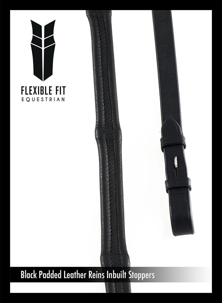 PADDED LEATHER 5/8 BILLETS BLACK REINS - Flexible Fit Equestrian Australia