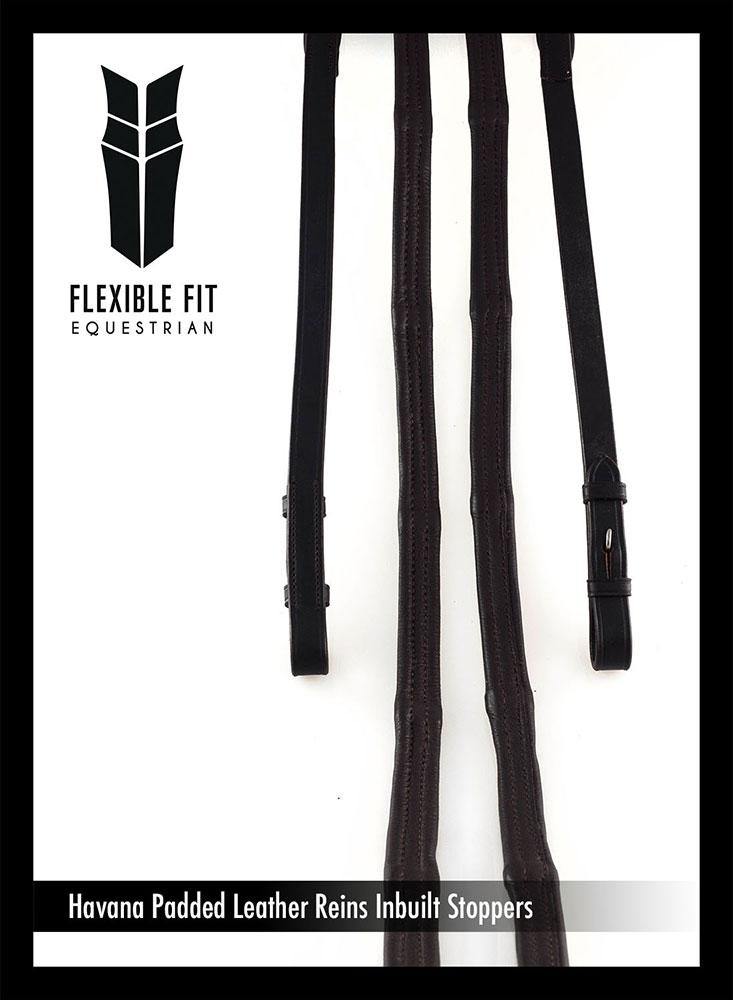 PADDED LEATHER 5/8 BILLETS HAVANA REINS - Flexible Fit Equestrian Australia