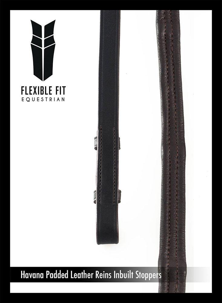 PADDED LEATHER 5/8 BILLETS HAVANA REINS - Flexible Fit Equestrian Australia