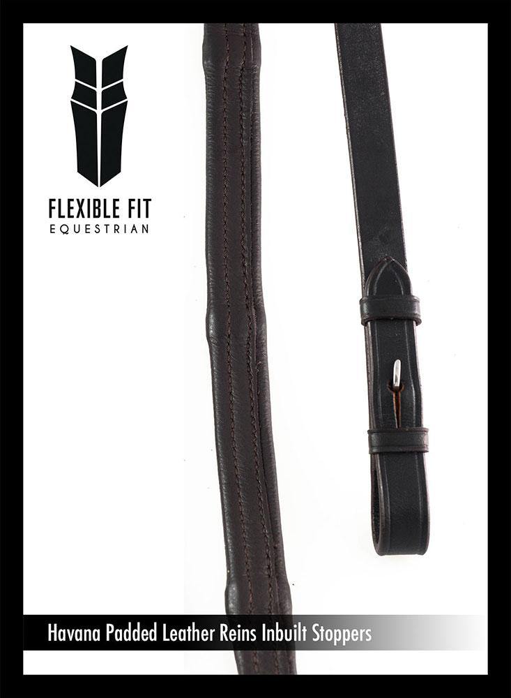 PADDED LEATHER 5/8 BILLETS HAVANA REINS - Flexible Fit Equestrian Australia