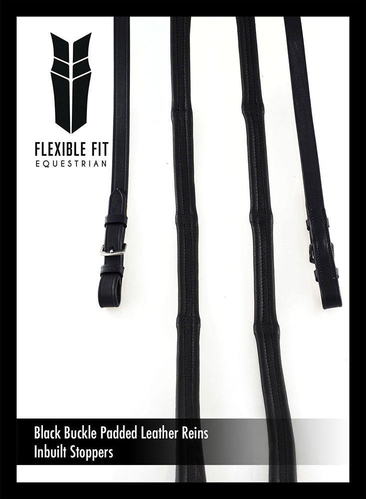 Black buckle padded leather - horse reins