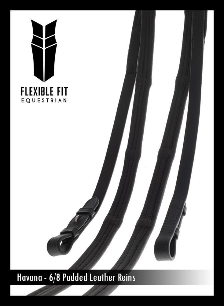 PADDED LEATHER 6/8 BILLETS HAVANA REINS - Flexible Fit Equestrian Australia