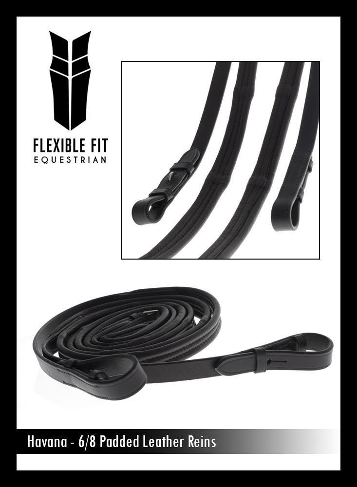 PADDED LEATHER 6/8 BILLETS HAVANA REINS - Flexible Fit Equestrian Australia