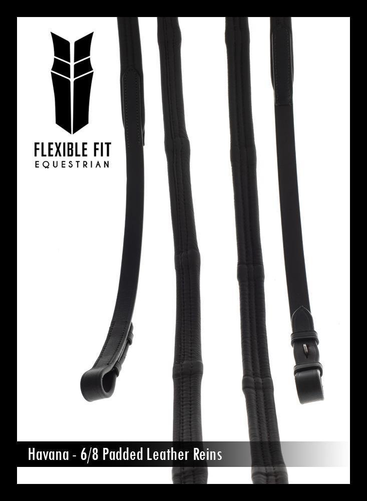 PADDED LEATHER 6/8 BILLETS HAVANA REINS - Flexible Fit Equestrian Australia