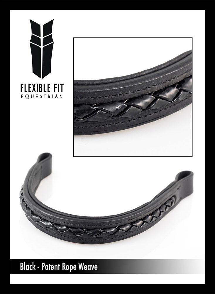 BLACK PATENT ROPE PLAITED - BLACK BROWBAND - Flexible Fit Equestrian Australia