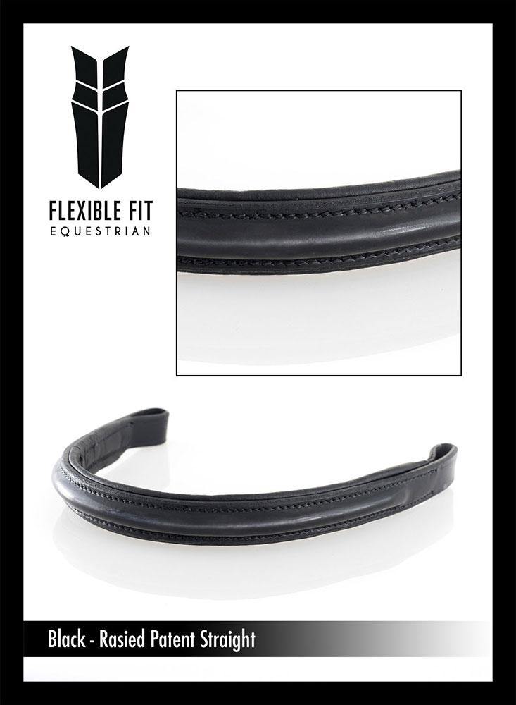 PLAIN RAISED PATENT PADDED- BLACK BROWBAND - Flexible Fit Equestrian Australia