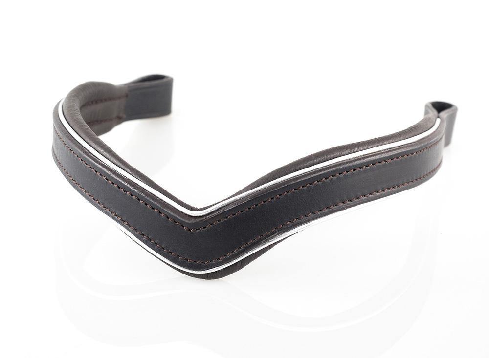 PLAIN V SILVER PIPE FLAT - HAVANA BROWBAND - Flexible Fit Equestrian Australia