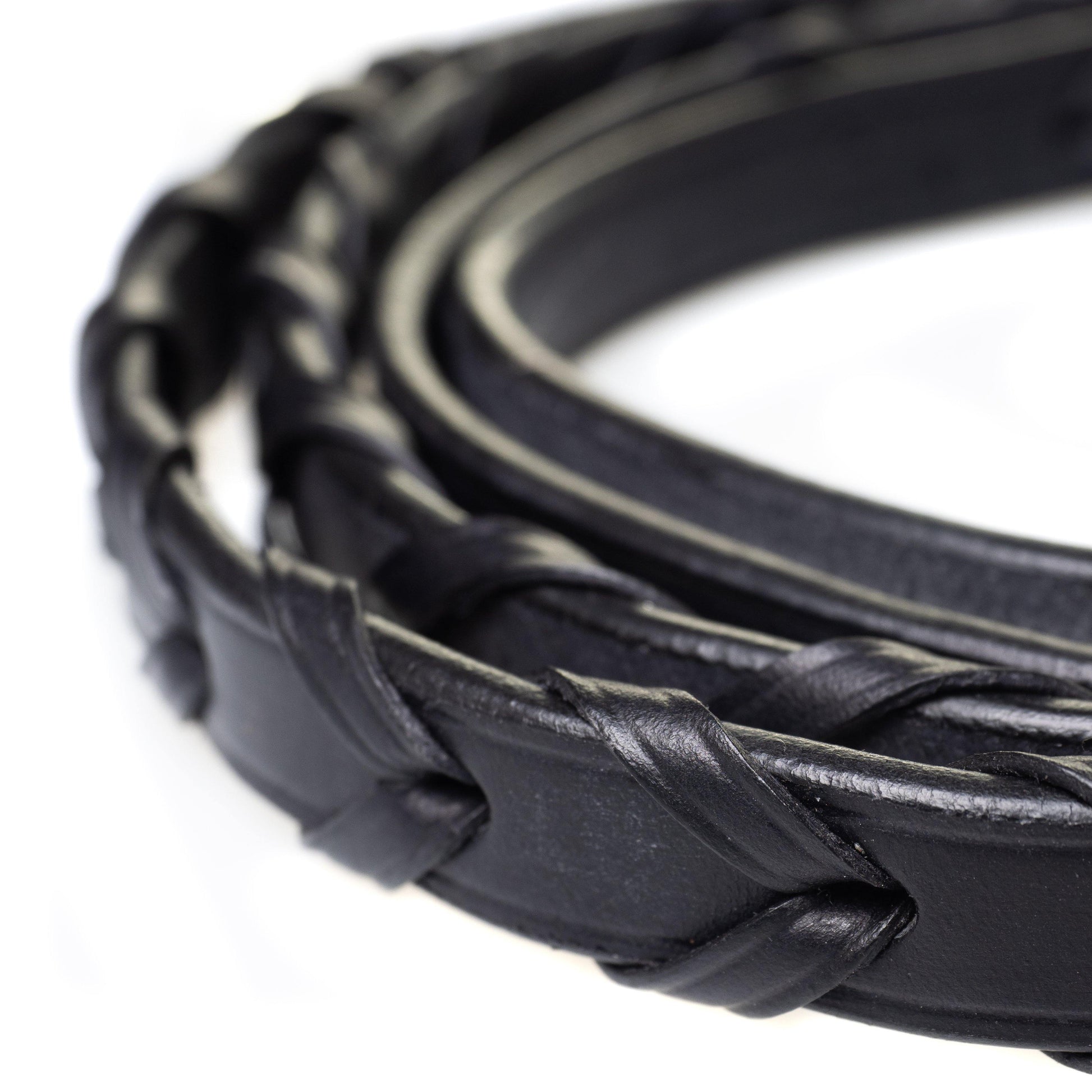 PLAITED LEATHER BLACK REINS - Flexible Fit Equestrian Australia