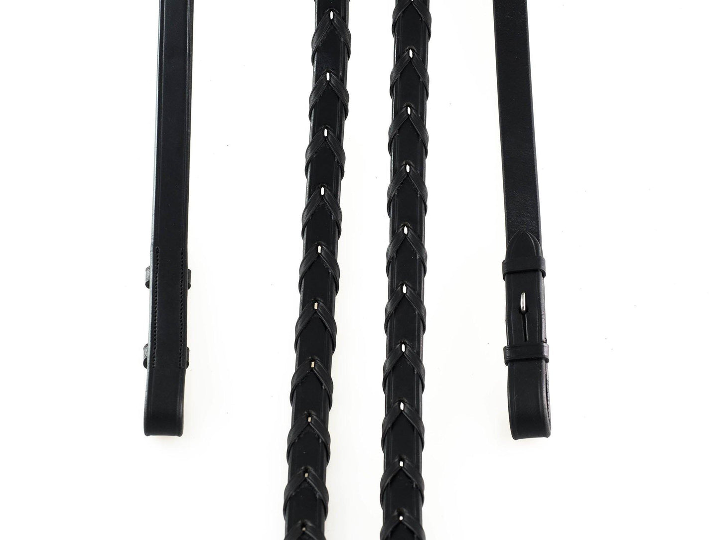 PLAITED LEATHER BLACK REINS - Flexible Fit Equestrian Australia