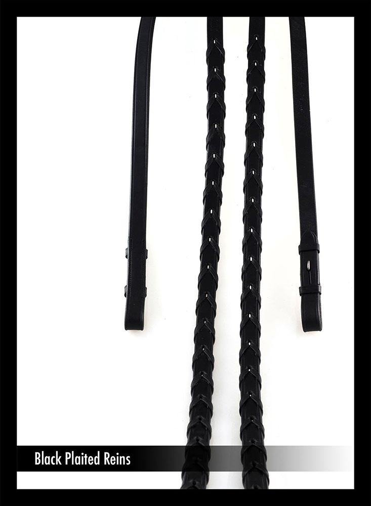 PLAITED LEATHER BLACK REINS - Flexible Fit Equestrian Australia