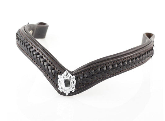 PLAITED WITH SHIELDS V SHAPE - HAVANA BROWBAND - Flexible Fit Equestrian Australia