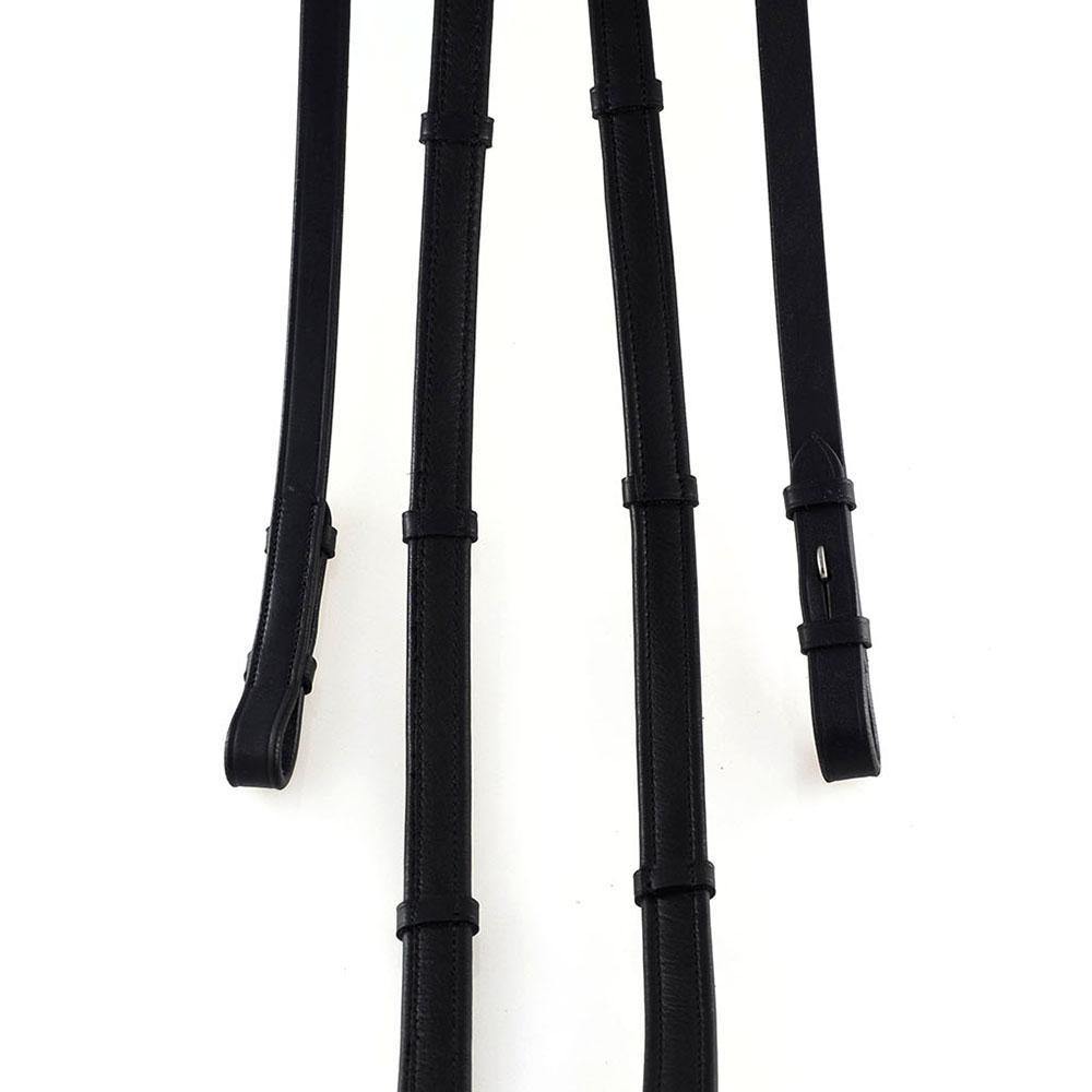 SHOW PADDED LEATHER WITH CONTINENTAL STOPPERS BLACK REINS - Flexible Fit Equestrian Australia