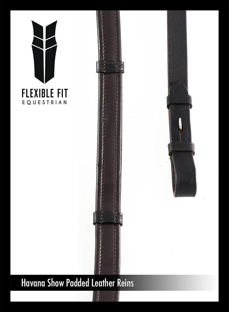 Show Padded Leather with Continental Stoppers Havana Reins - Flexible Fit Equestrian Australia