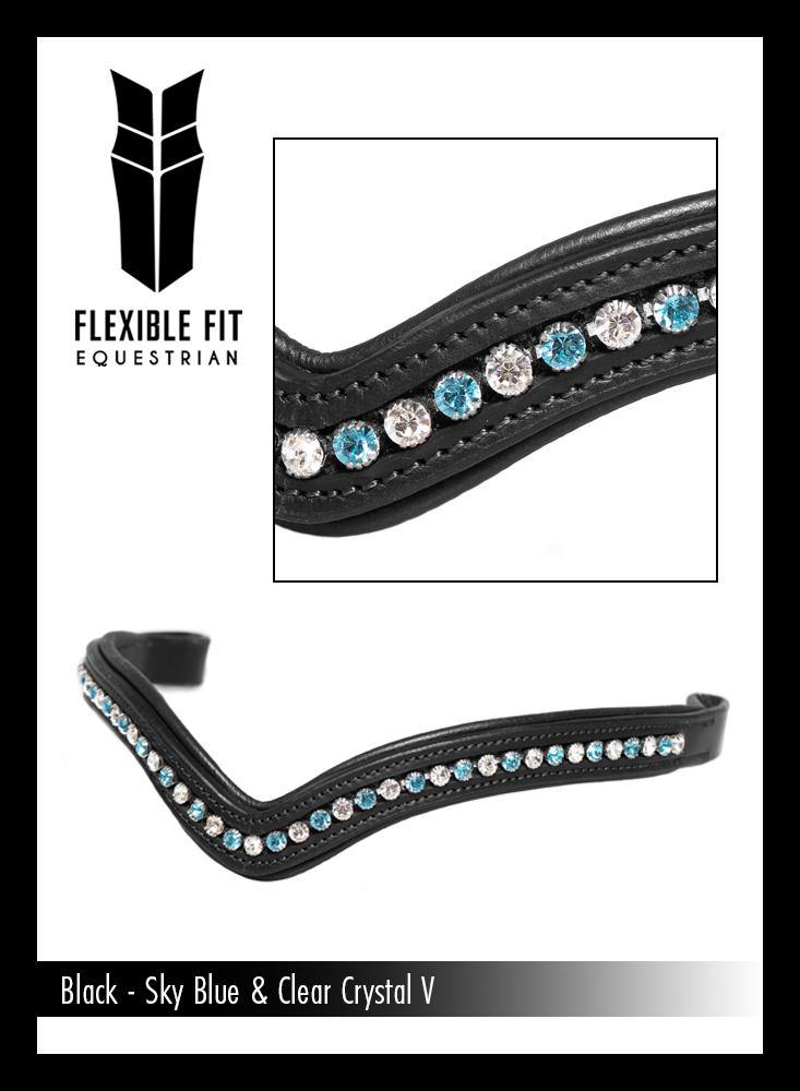 SKY BLUE AND CLEAR V MID THIN - BLACK BROWBAND - Flexible Fit Equestrian Australia