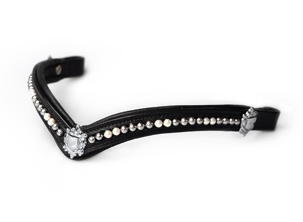 Steel Grey & Cream Pearl V with Shields - Black Browband - Flexible Fit Equestrian Australia