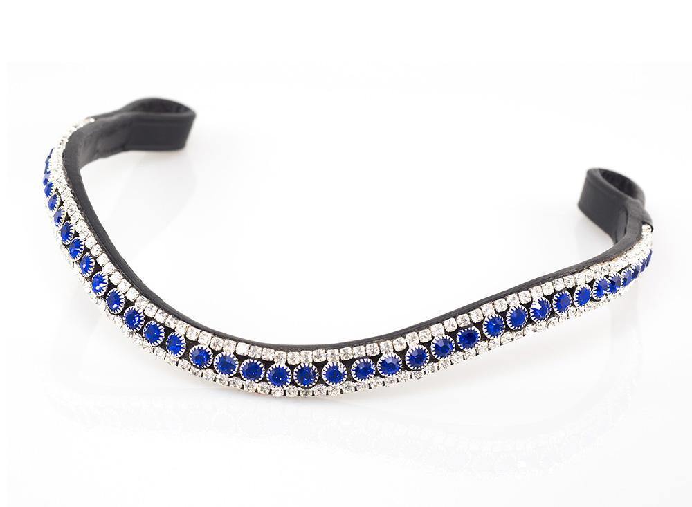 ZEPHYR BLUE THIN CRYSTAL WAVE - BLACK BROWBAND - Flexible Fit Equestrian Australia